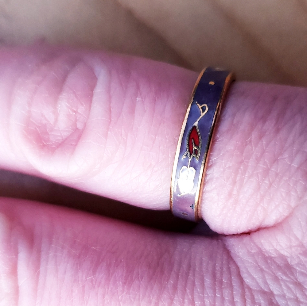 Vintage Purple Heron Cloisonne Ring